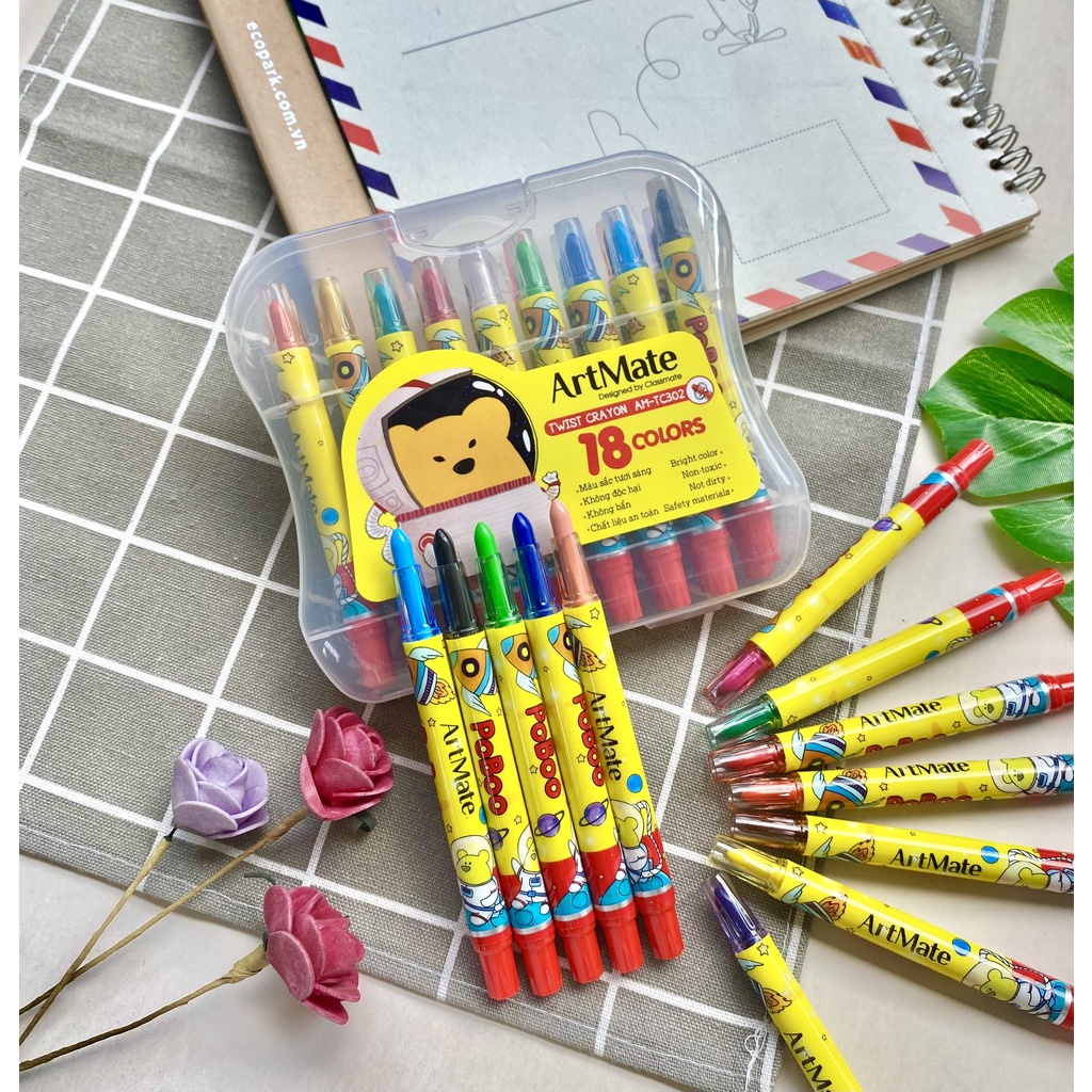 Bút sáp vặn CAO CẤP Classmate rửa sạch - bé tập tô - 12/18/24 - tươi sáng, tư nhiên, bám giấy tốt - TC301/TC302/TC303