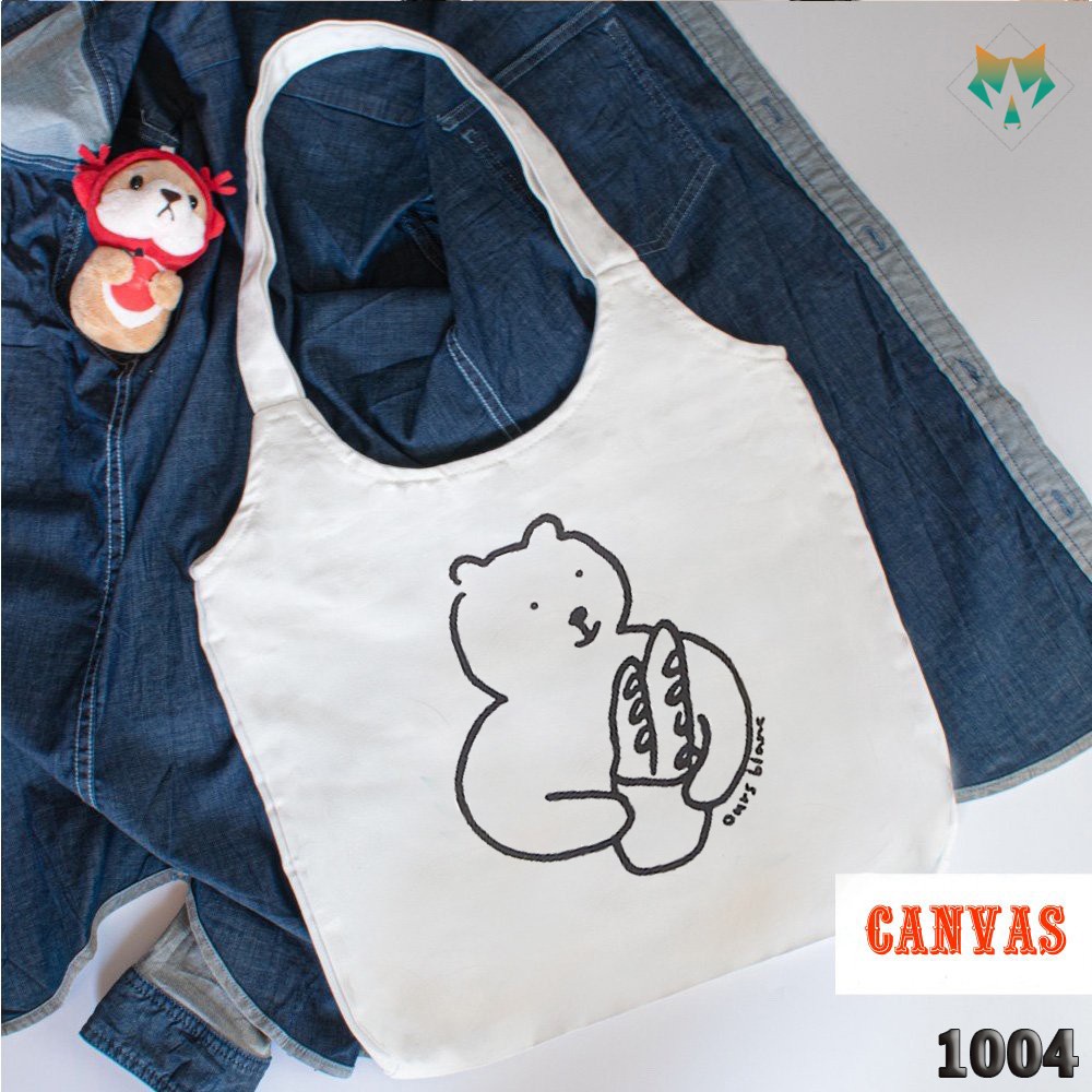 Túi Tote Trắng Chất Vải Canvas 1004 465 Chú Gấu Owns Blame Hàng Chuẩn Đẹp - Hazo