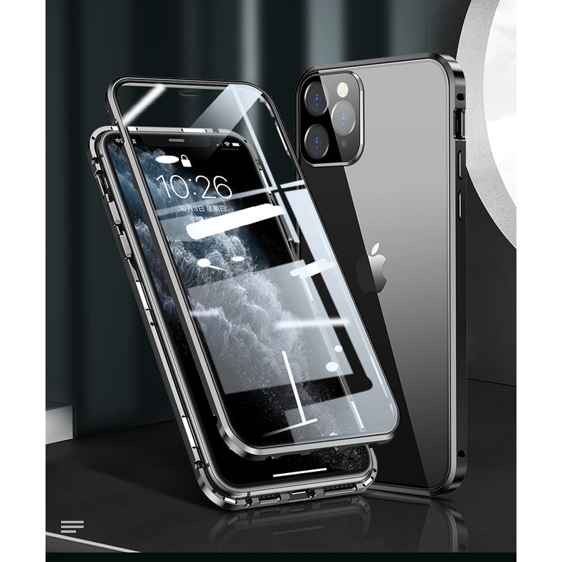 Ốp Điện Thoại Kính Cường Lực Viền Kim Loại Nam Châm Cho iPhone 13 Mini 12 Pro MAX Coque 11 Pro MAX XS XR