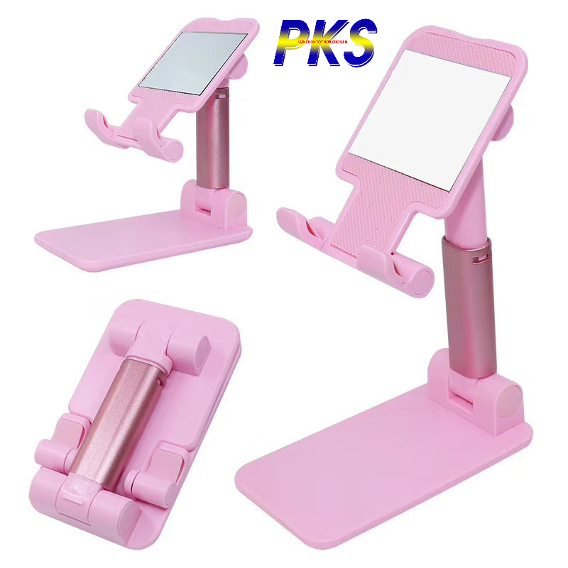 Giá đỡ điện thoại máy tính bảng có gương màu hồng để bàn có thể gập lại điều chỉnh 360