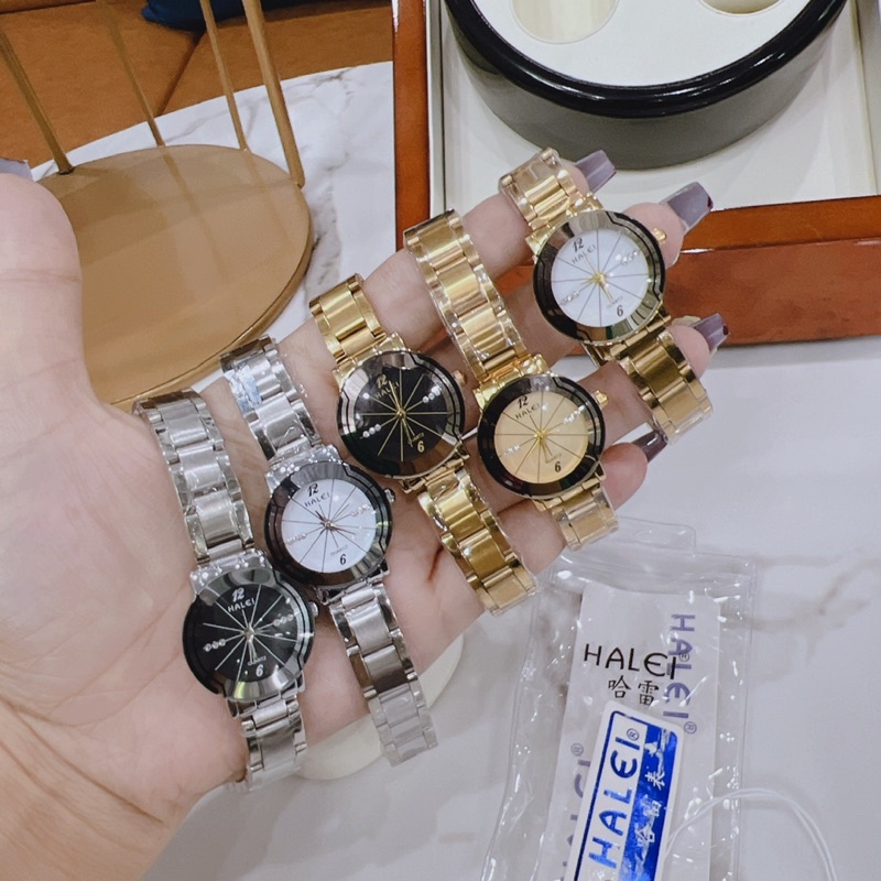Đồng hồ nữ halei mặt tròn quai hợp kim , chống nước