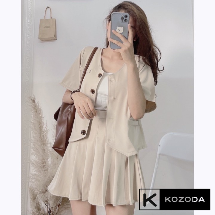 Set áo cộc tay kèm chân váy xếp ly hiện đại ulzzang phong cách Hàn Quốc Kozoda M55