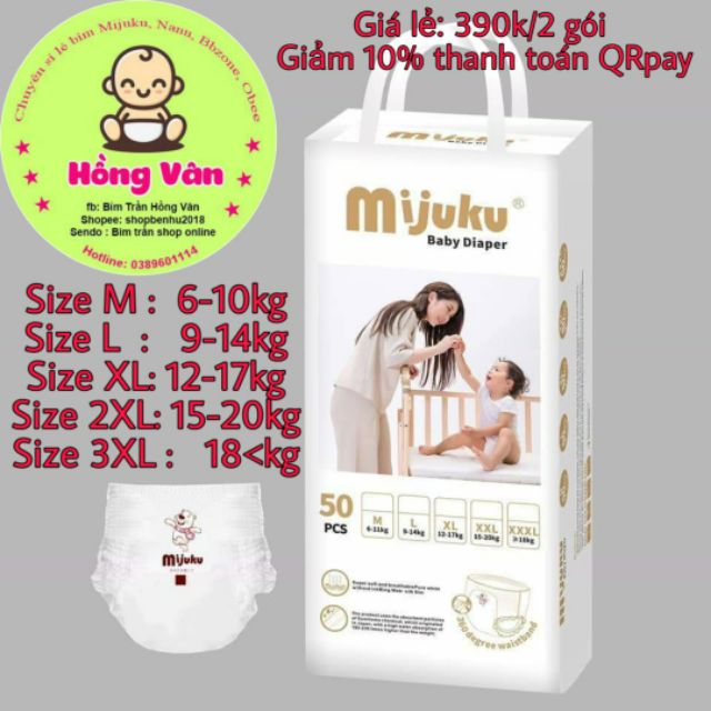 Tã mijuku ❤ [FREESHIP]❤ Tã quần mijuku 100m size M/L/X/2XL/3XL