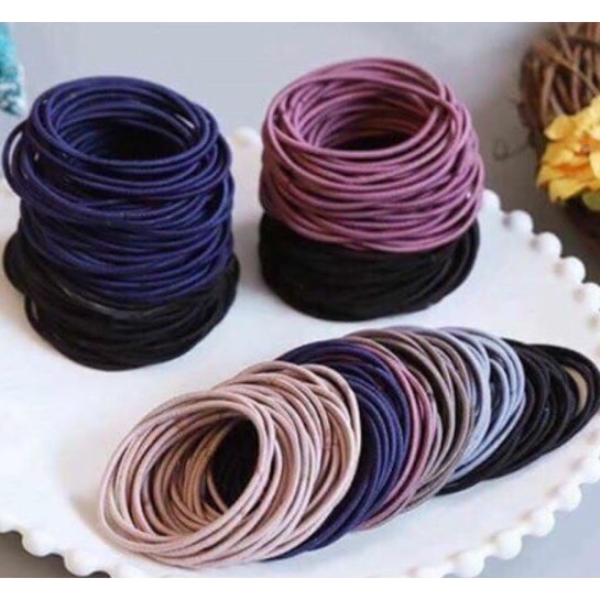 Set 100 Chiếc Chun Buộc Tóc Trơn Đa Màu Sắc