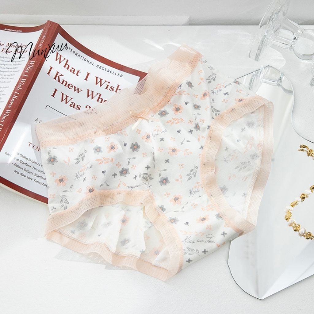 Quần lót nữ Cotton MUNXUU phối ren họa tiết trẻ trung, chất liệu co dãn mềm mại kháng khuẩn - QC74