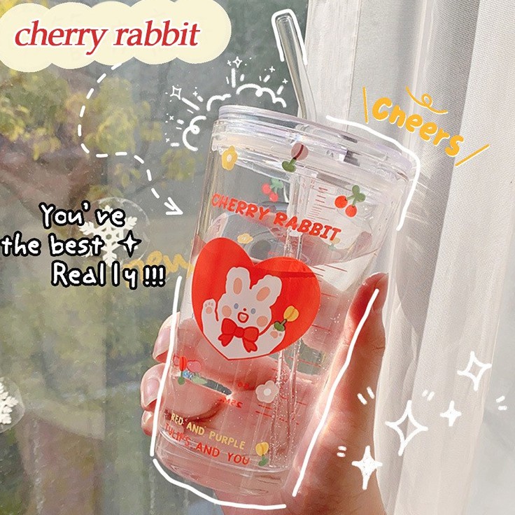 Cốc, Ly Thủy Tinh Uống Trà, Cafe Fruit Bunny Đáng Yêu