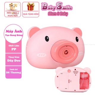 Đồ Chơi Máy Chụp Hình thổi bong bóng hình con heo hồng.máy ảnh phun bong bóng tự động có nhạc