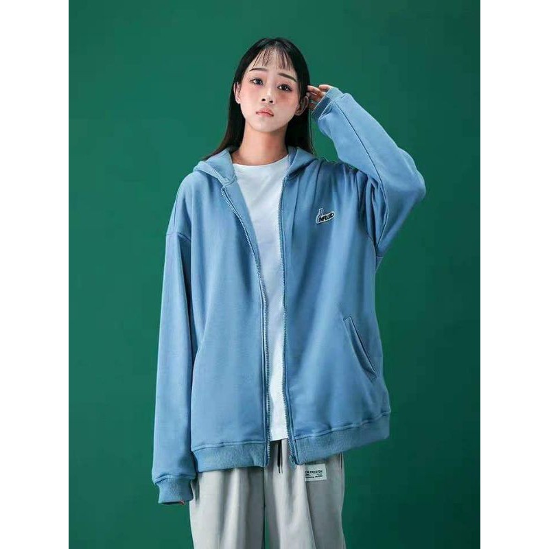 Áo khoác nỉ ngoại hoodie BASIC form rộng khóa kéo tròn áo nỉ nam nữ Unisex