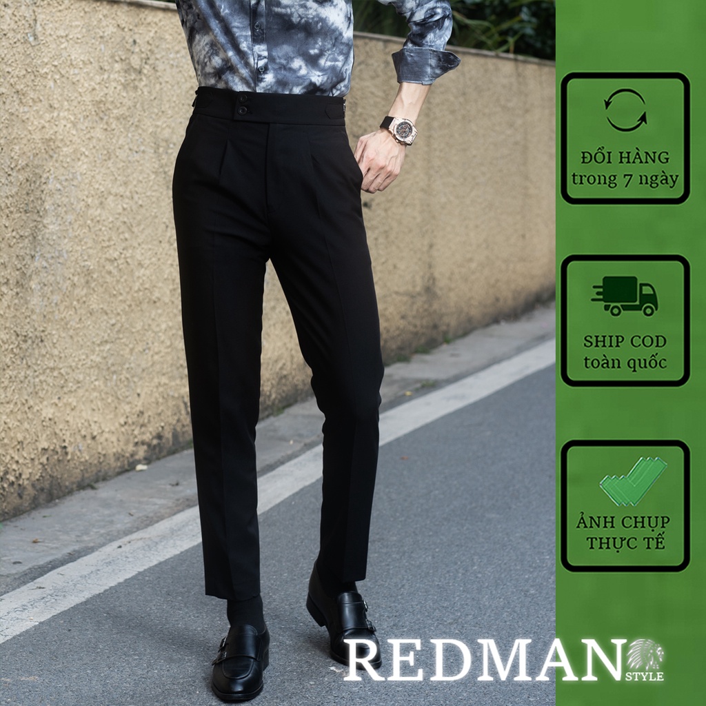 Quần âu nam sidetab cạp cao - Vải sợi cotton tự nhiên - Korea style 2022 [RedMan]