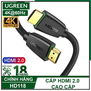 Cáp hdmi 2.0 bện lưới hỗ trợ 4k60hz cao cấp, ugreen hd118 chính hãng