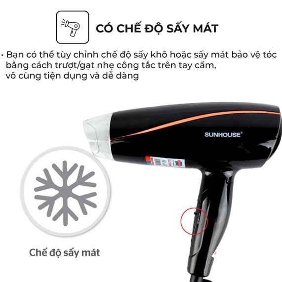 Máy sấy tóc SUNHOUSE SHD2306 - 3 Chế Độ - Công Suất 1200 W , Gấp Gọn , Chính Hãng