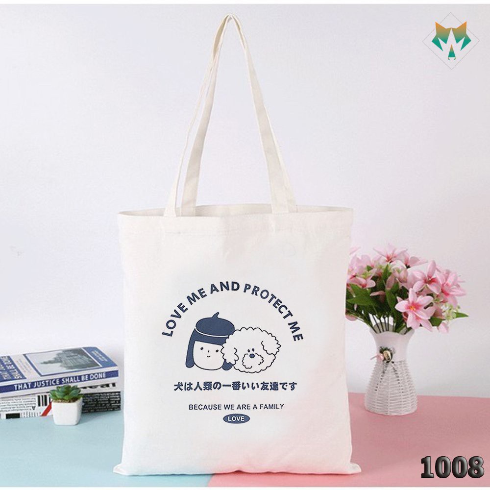 Túi Tote Trắng Vải Canvas Cao Cấp 1008 462 Love Me And Protect Me Thời Trang Mùa Hè Cực Hot