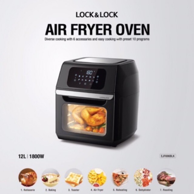 Nồi chiên nướng không dầu 12L Lock&Lock EJF696 BLK