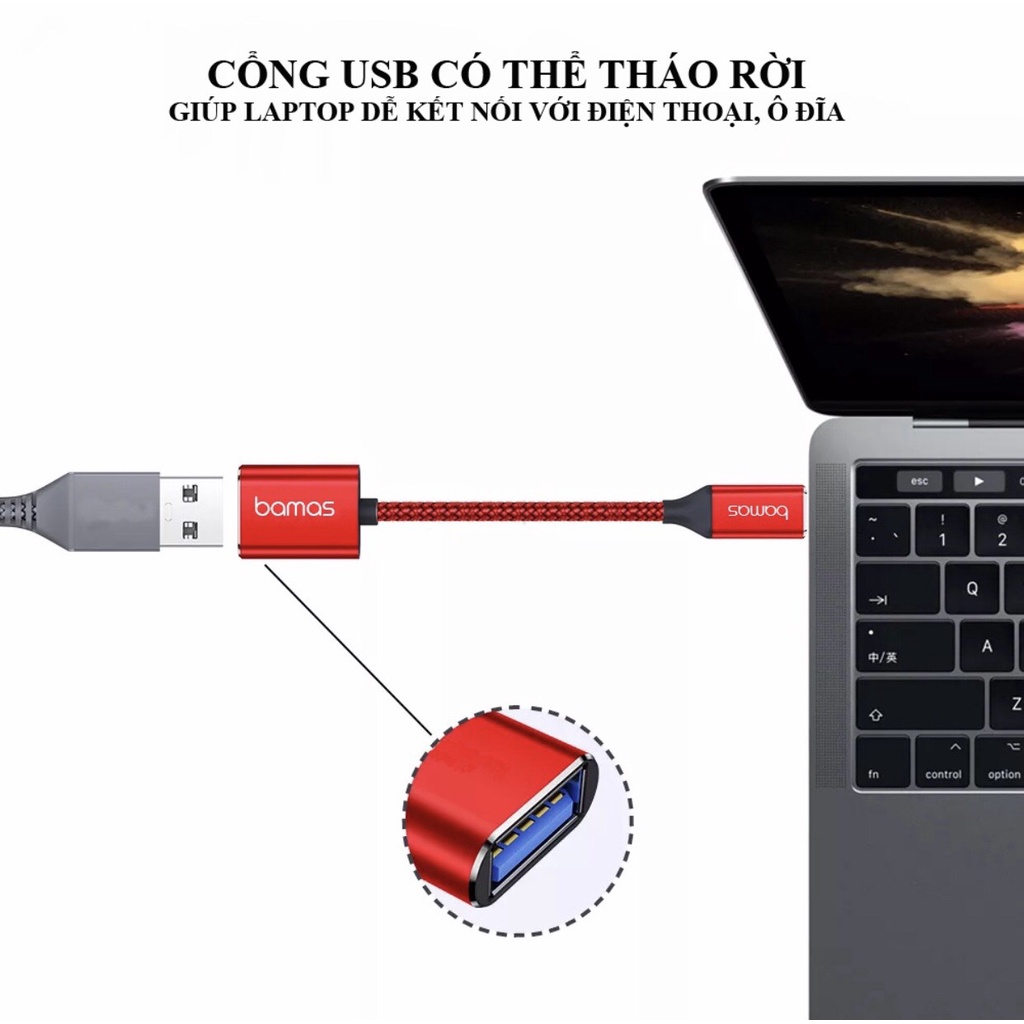 Cáp Chuyển Đổi Type C Sang USB OTG 3.0 BAMAS BC022, Tương thích nhiều thiết bị, USB tháo rời được