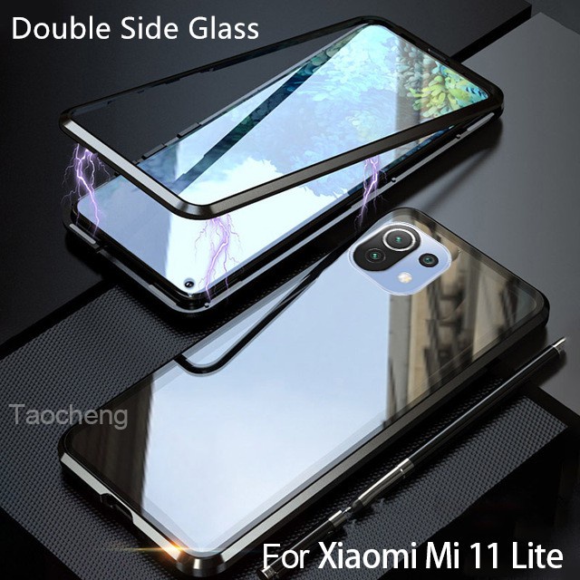 Ốp Điện Thoại Kính Cường Lực Hai Mặt Viền Kim Loại Nam Châm Cho Xiaomi Mi 11 Lite Pro Ultra 5G 11Lite 11Pro 11Ultra