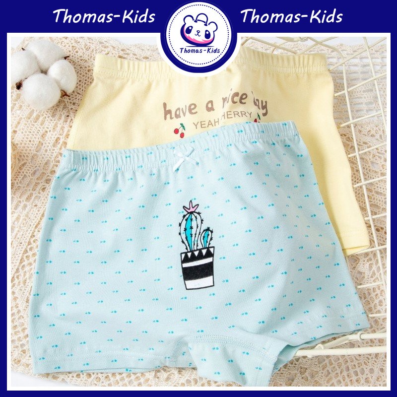 Bộ 2 Quần Lót Boxer Bằng Cotton Thoáng Khí Thoải Mái Cho Bé Gái 3-15 Tuổi