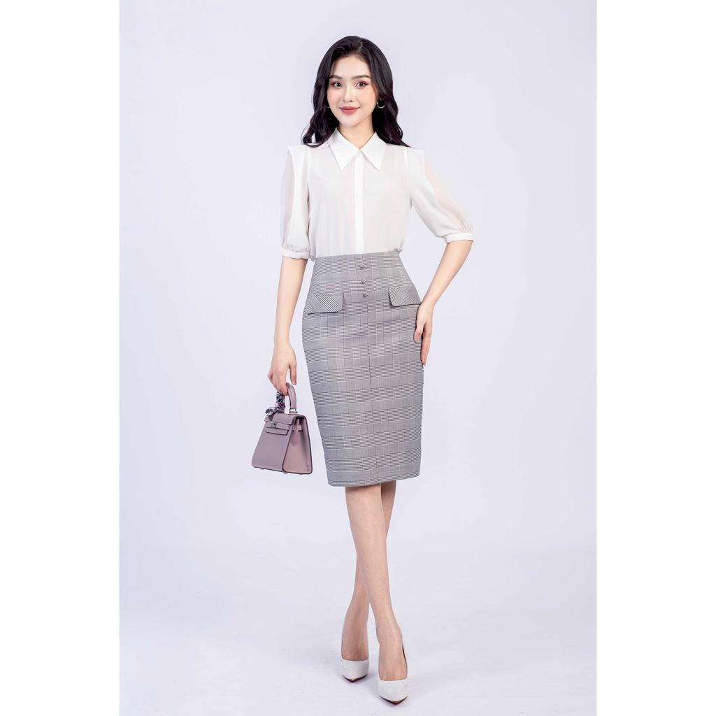 Chân váy dáng ôm, họa tiết kẻ MMOutfit M-JU071121121