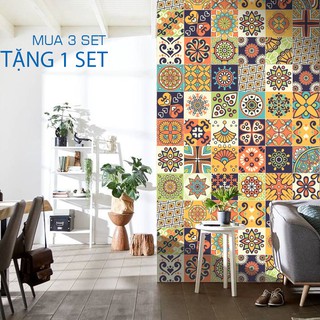 Set 18 ô 20x20cm Decal gạch bông dán bếp - mua 3 set tặng 1 set