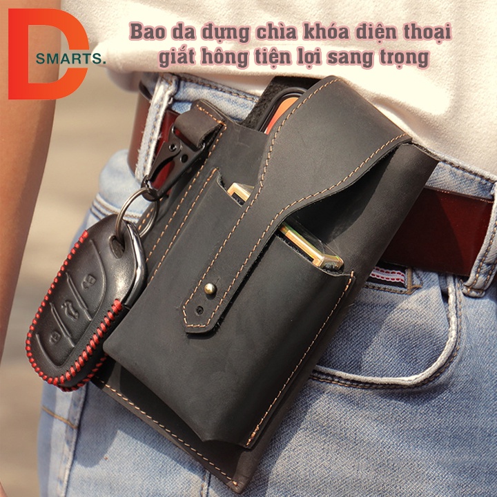 Túi bao da điện thoại kèm móc khóa dắt hông tiện lợi sang trọng