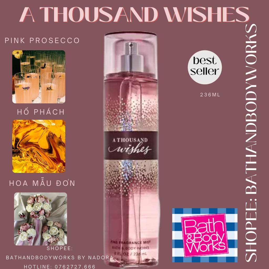 Xịt thơm toàn thân A Thousand Wishes Bath &amp; Body Works Body Mist (236ml)