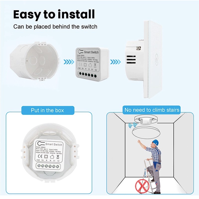 Bộ Công tắc thông minh wifi Tuya 10A 16A 220v điều khiển từ xa bằng tiếng nói qua APP Tuya SmartLife