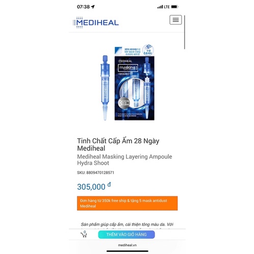 Tinh Chất Cấp Ẩm 28 Ngày Mediheal , Phục Hồi Da Khô , Da Yếu , Thiếu Sức Sống