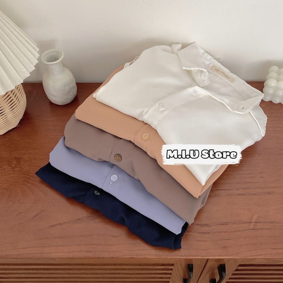 Áo Sơ Mi Cổ Đức Dài Tay Vạt Bầu Thắt Nơ Chất Lụa Trượt Tằm Siêu Mát