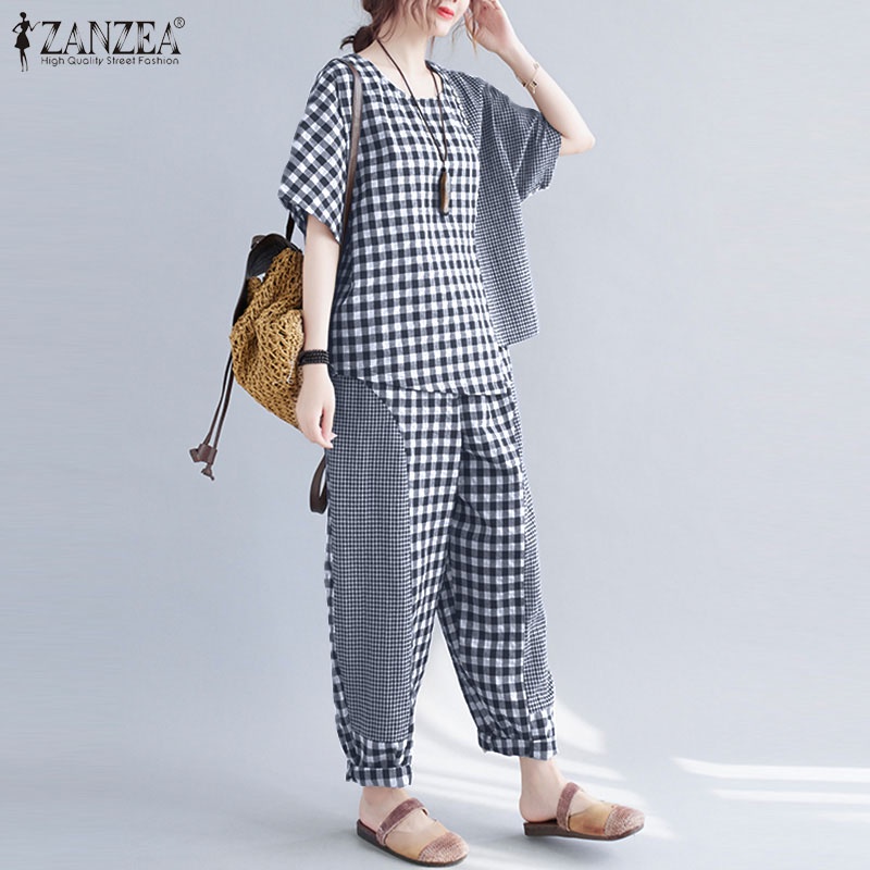 Set đồ 2 món Zanzea họa tiết caro thời trang cho nữ