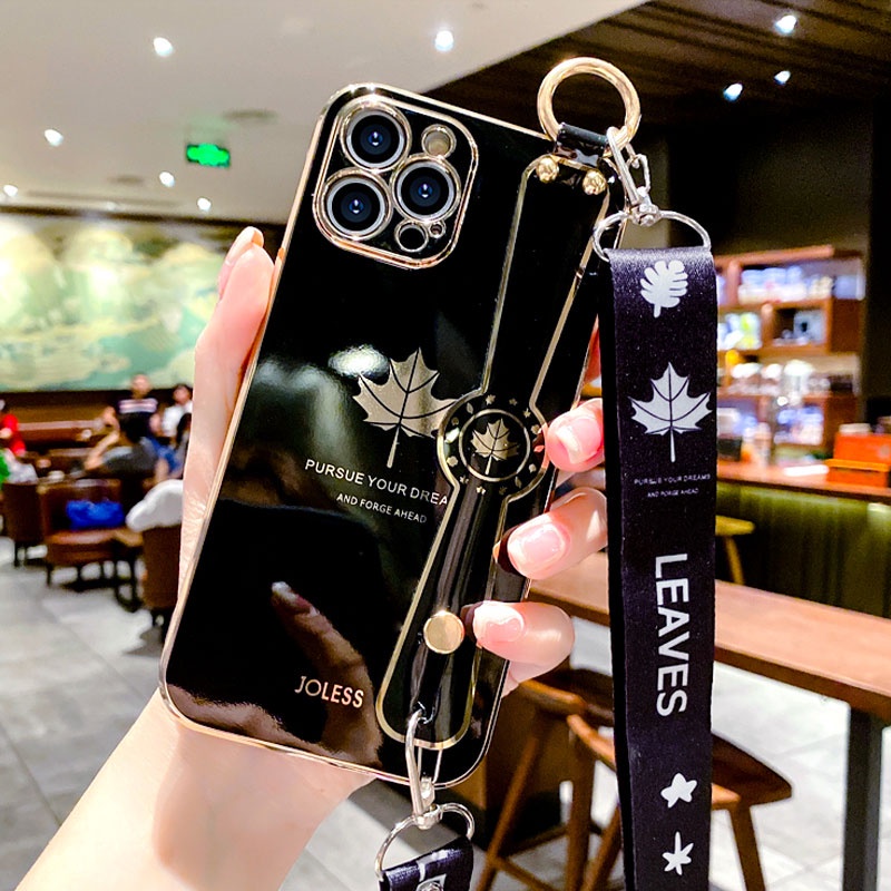 Ốp Điện Thoại Tpu Họa Tiết Lá Phong Sang Trọng Kèm Vòng Tay & Dây Đeo Cho IPhone 14 Pro X XS XR Max 8 7 6 6s Plus Se 3 2 2022 2020