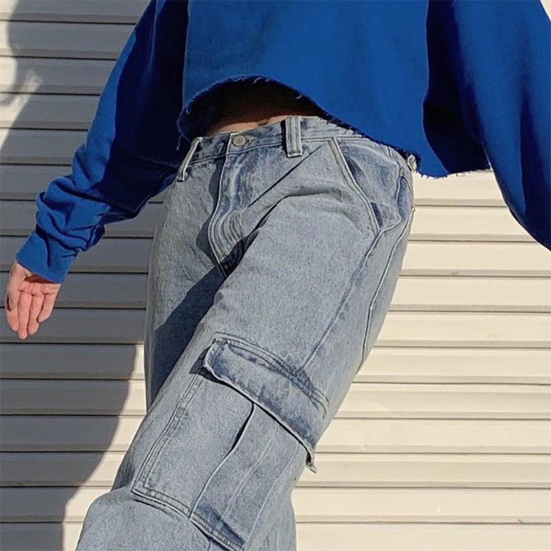 Quần Jeans Dài Lưng Cao Ống Rộng Thời Trang Cho Nữ