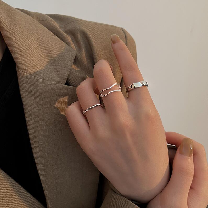 Set 3 Nhẫn Đeo Tay Kim Loại Mạ Vàng / Bạc Thời Trang Cho Nữ