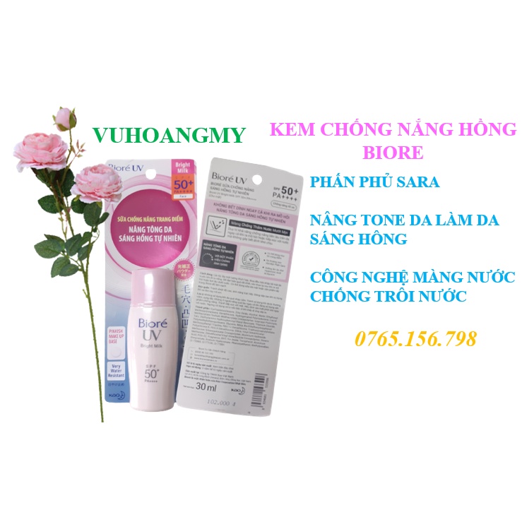 Kem chống nắng hồng biore PA++++, SPF50