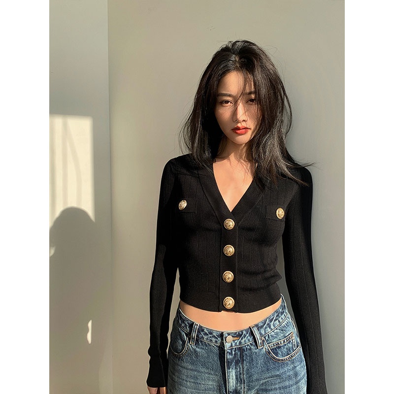 Áo Cardigan Dệt Kim Tay Dài Cổ Chữ V Dáng Ôm Thời Trang Mùa Thu Cho Nữ