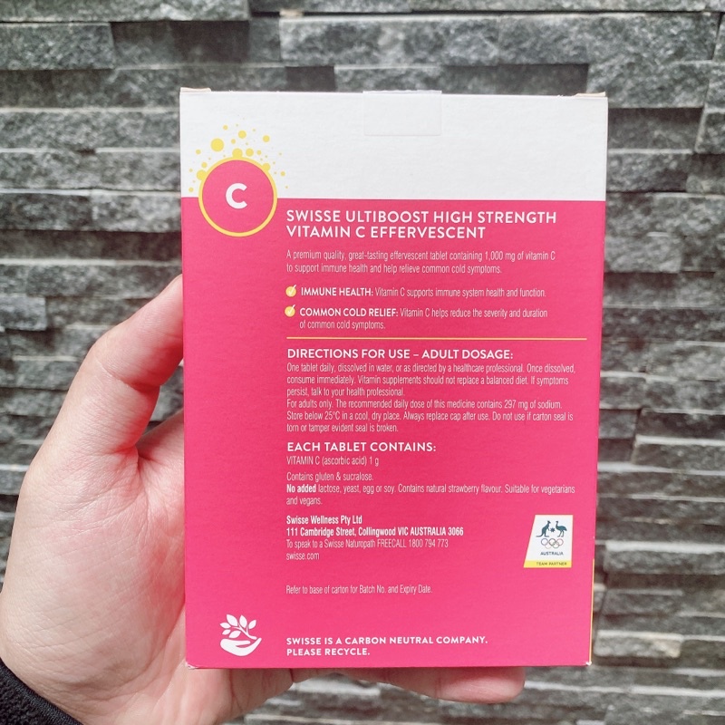 Viên sủi hương dâu Swisse High Strength Vitamin C Effervescent 1000mg hộp 60 viên bổ sung vitamin C tăng đề kháng