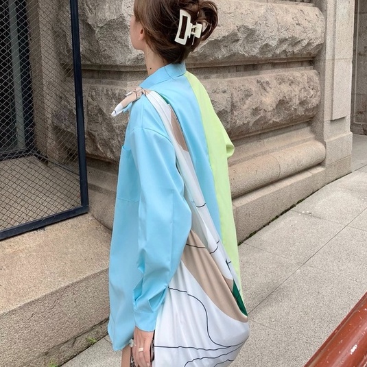 Áo Sơ Mi Chống Nắng Tay Dài Dáng Rộng Phong Cách Preppy Dễ Phối Đồ