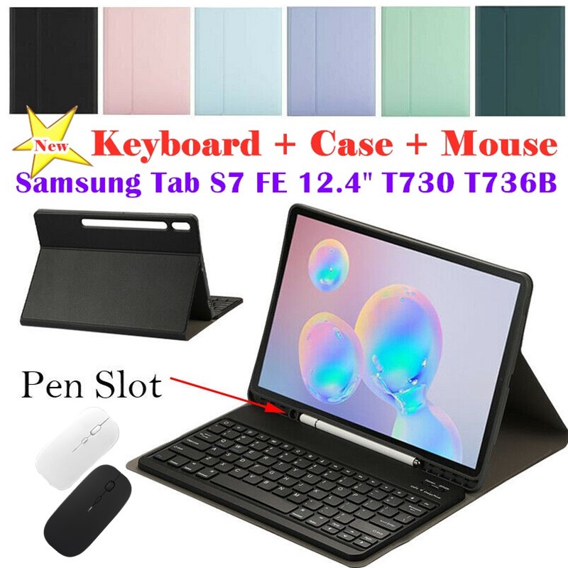 Set bao da kèm bàn phím bluetooth thích hợp cho Samsung Galaxy Tab S7 FE SM-T730 SM-T736B 12.4"