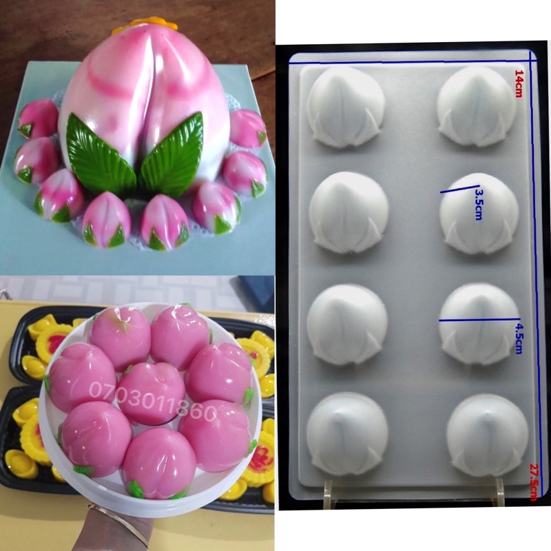Khuôn trái đào  đổ thạch rau câu 3D, 4D