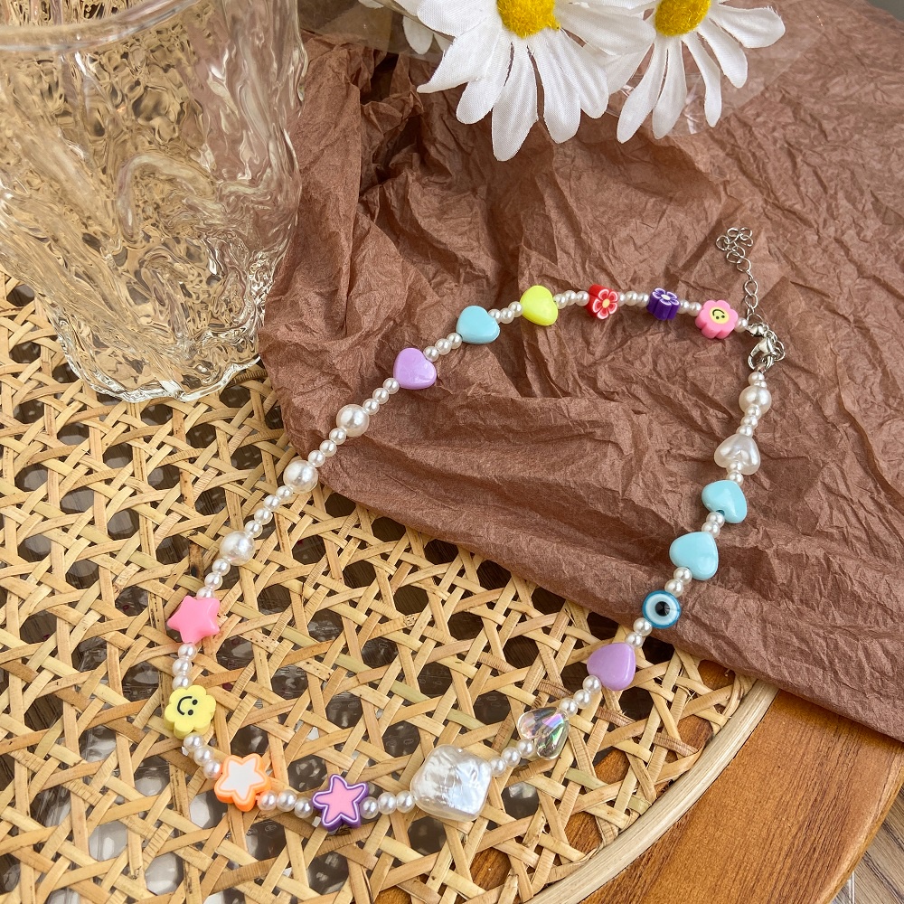 Vòng Cổ Choker Hạt Hình Trái Tim Hoa Sao Đầy Màu Sắc Phong Cách Retro