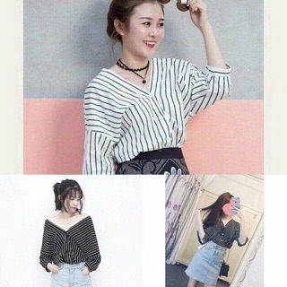 Sơ mi kẻ cổ chữ V