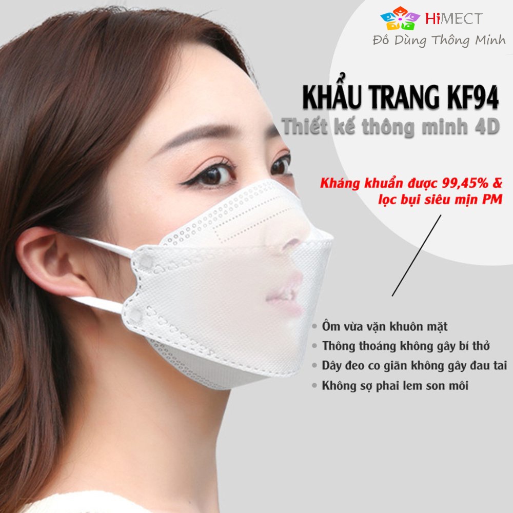 Khẩu Trang 4D KF94 Cao Cấp 4 Lớp Gói 10 Cái Chống Bụi Mịn Kháng Khuẩn Tiêu Chuẩn Hàn Quốc - HiMect