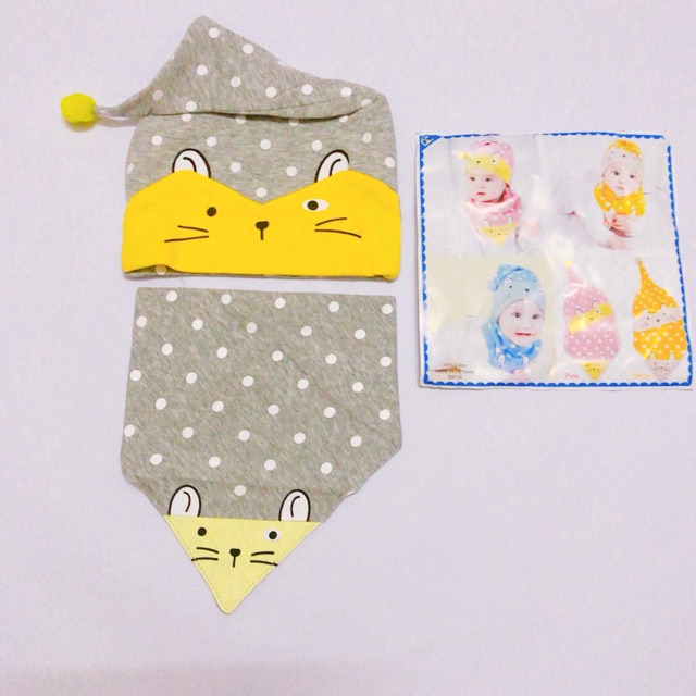 SET KHĂN + MŨ CHẤM BI CHO BÉ TỪ 3TH - 3T(MẪU 6)
