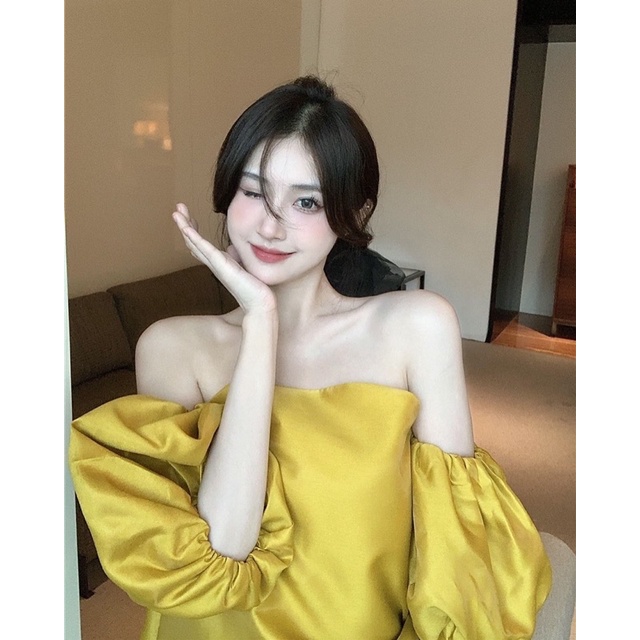 Áo trễ vai ống tay bo chun