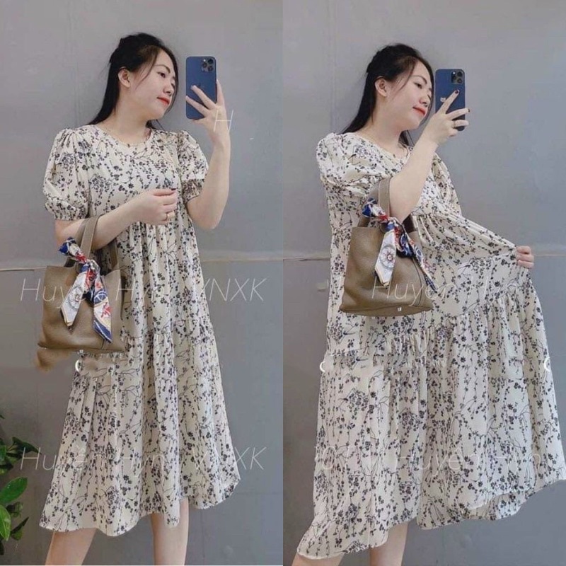 Váy bầu voan dáng babydoll, hoạ tiết hoa nhí siêu xinh