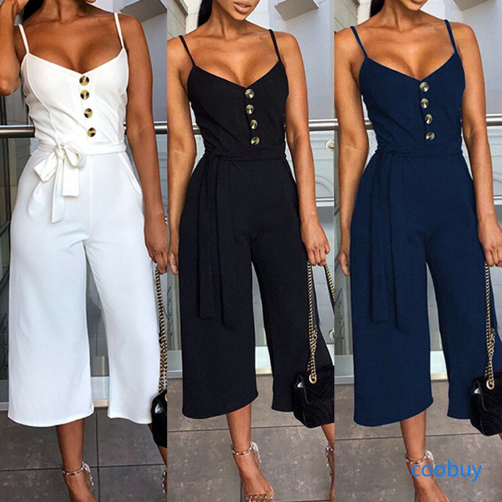 Jumpsuit 2 dây ống rộng đính nơ