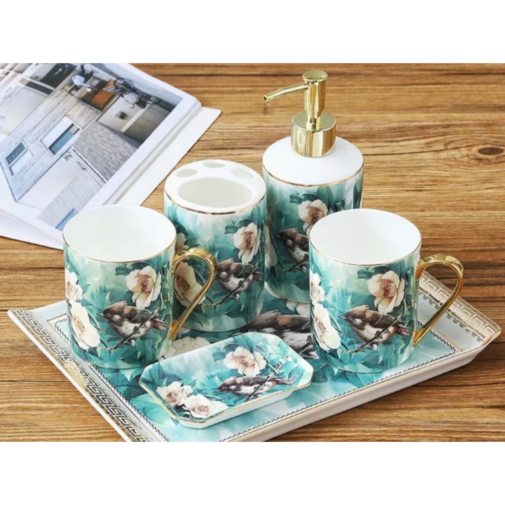[ Có sỉ ] Bộ nhà tắm hoa xanh cao cấp