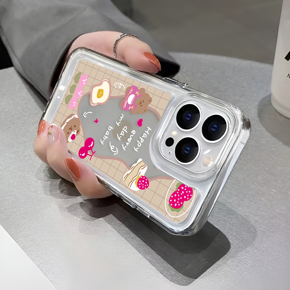 Ốp Điện Thoại Mềm Hình Gấu Và Bánh cherry Cho iphone 14ProMax 14Plus 13 11 12 7Plus X XR XS Max