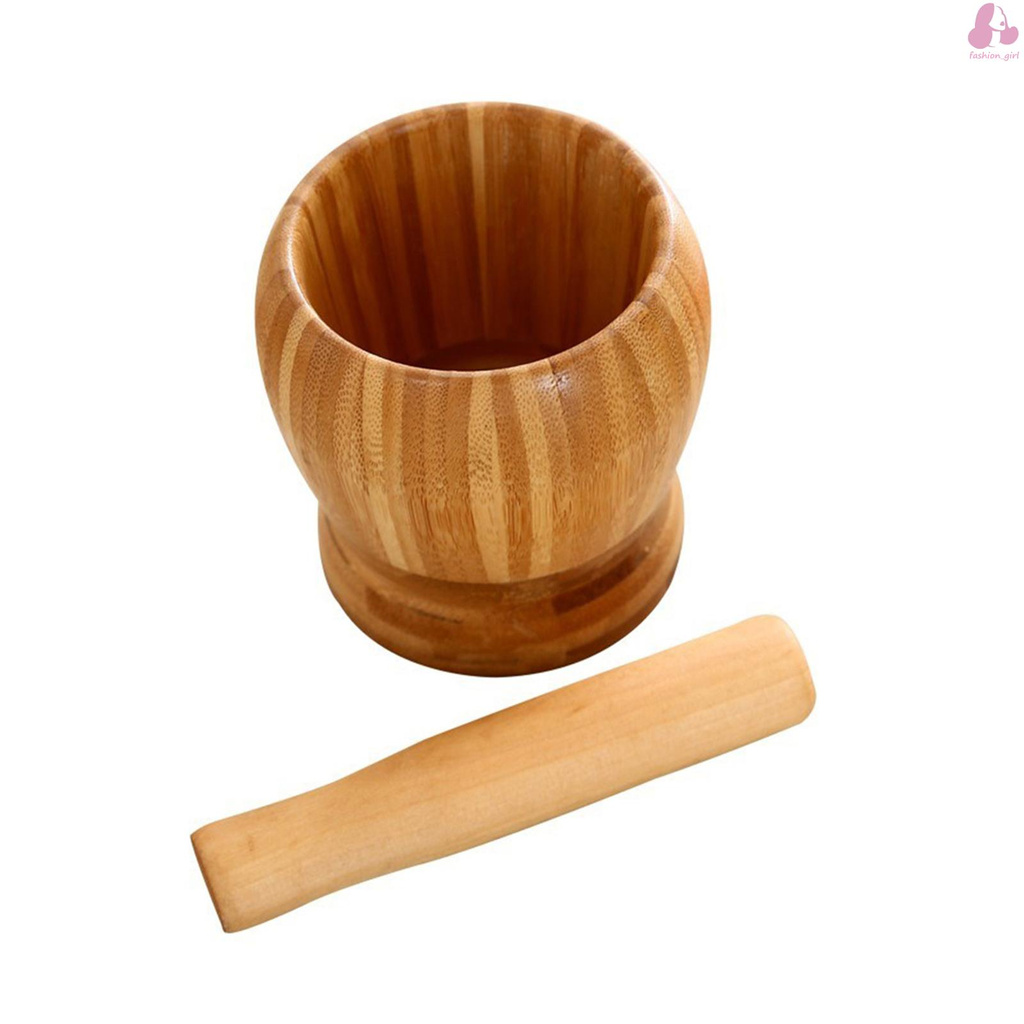 Mortar and Pestle Set Big Manual Bamboo Garlic Spices Large Mortar Pestle Pepper Minced Tool Durable Lightweight Garlic Mills Mixing Pot Herb Pepper Grinder Bamboo