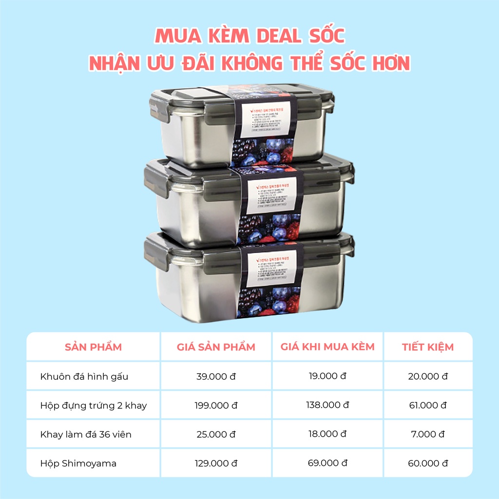 Hộp Đựng Thực Phẩm Trong Tủ Lạnh NEMI Chất Liệu Inox 316 Kháng Khuẩn Tuyệt Đối