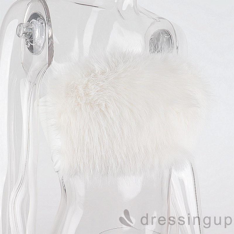 Dre- Áo Ống Quây Hở Vai Màu Trơn Viền Lông Có Khóa Kéo Sau Lưng Cho Nữ