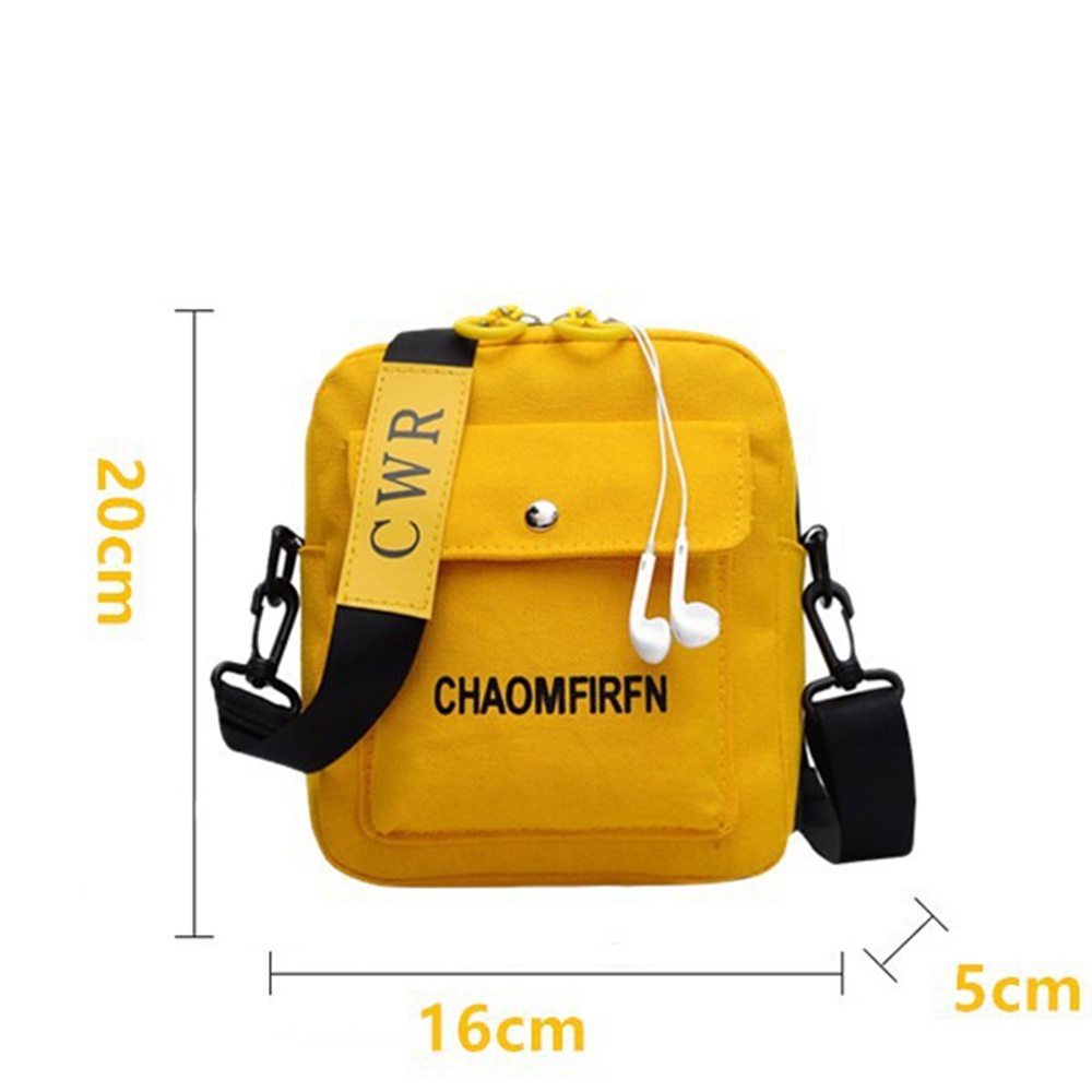 Túi Đeo Chéo Vải Canvas Kiểu Vuông Nhỏ Gọn Họa Tiết Chữ Phối Khóa Kéo Cá Tính